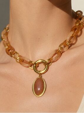 Blush Link Necklace with Peach Stone Pendant